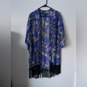 Multi colored kimono with fringe